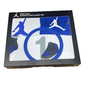 Jordan First Year Bodysuit And Blanket Set Blue 3 Piece Set Air Jordan NEW 12mon